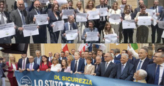 La gioia di Lega e Fdi per il decreto Sicurezza si trasforma in un derby in piazza: a pochi metri striscioni e foto di gruppo (“Dov’è Germanà?”)