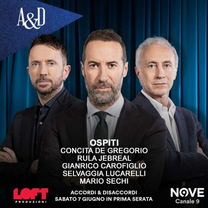 Jebreal, De Gregorio, Lucarelli, Carofiglio e Sechi ospiti di Sommi nello Speciale di Accordi&Disaccordi su Nove il 7 giugno. Con Travaglio e Scanzi