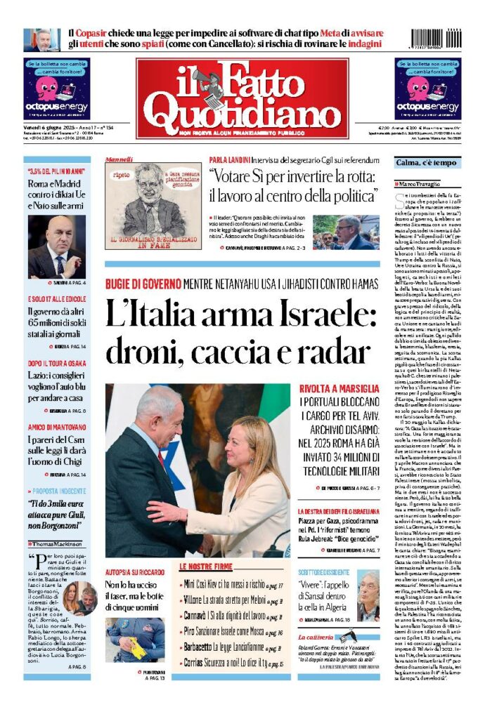 Copertina de Il Fatto Quotidiano di Ven 6 Giugno 2025