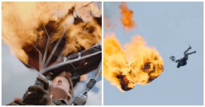 Copertina di “Avevo solo 10 secondi, poi sarei potuto bruciare anche io”: Tom Cruise centra il Guinnes World Record per essersi lanciato 16 volte con il paracadute in fiamme – VIDEO