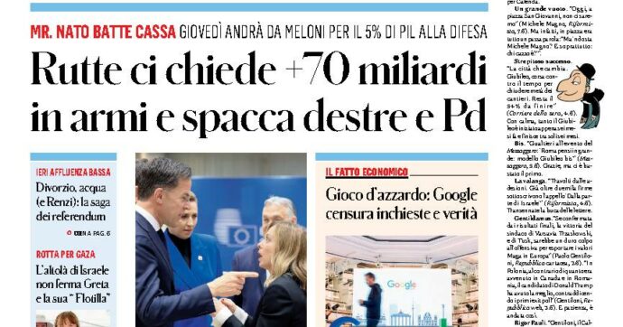 Rutte ci chiede +70 miliardi in armi e spacca destre e Pd