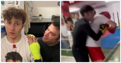 Copertina di “Fedez mi ha rotto il naso mentre facevamo sparring, il sangue mi usciva ancora dopo un’ora e mezza”: incidente in diretta per Il Rosso
