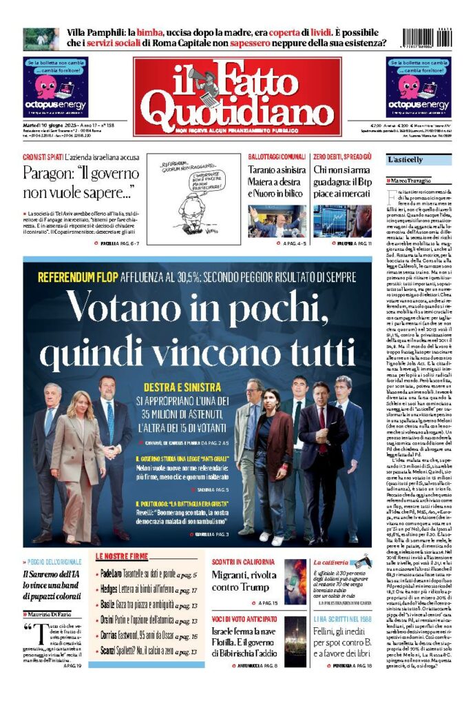 Copertina de Il Fatto Quotidiano di Mar 10 Giugno 2025