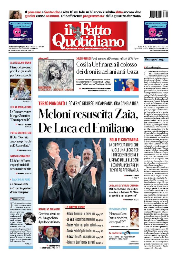 Copertina de Il Fatto Quotidiano di Mer 11 Giugno 2025
