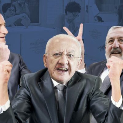 Copertina di Meloni fa da sponda a De Luca e resuscita il 3° mandato anti-Pd