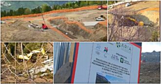 Copertina di Le ruspe bucano la montagna a Bormio: le immagini dell’enorme bacino per innevare la pista per le gare olimpiche di Milano Cortina