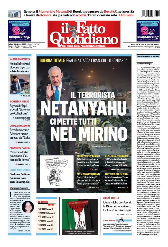 Copertina de Il Fatto Quotidiano di Sab 14 Giugno 2025