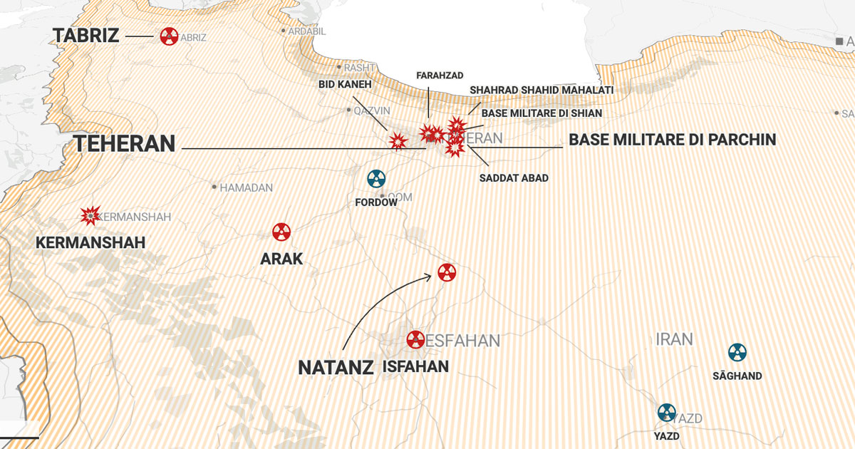 Israele attacca l’Iran – la mappa degli obiettivi colpiti e degli impianti nucleari di Teheran