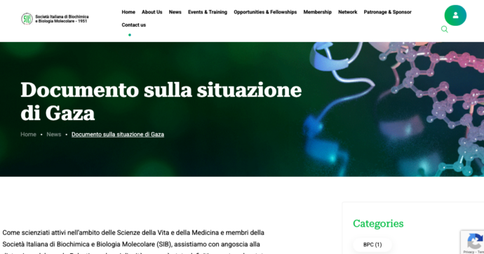 Il documento della Società italiana di Biochimica che chiede sanzioni concrete contro Israele