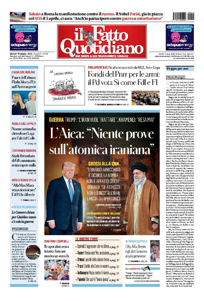 Copertina de Il Fatto Quotidiano di Gio 19 Giugno 2025