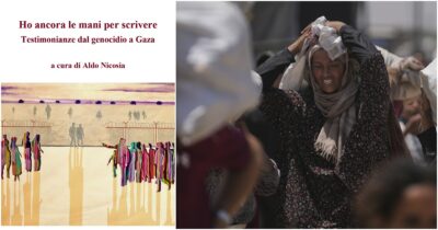 Copertina di ‘Ho ancora le mani per scrivere’: 222 testi da Gaza mentre si consuma il genocidio