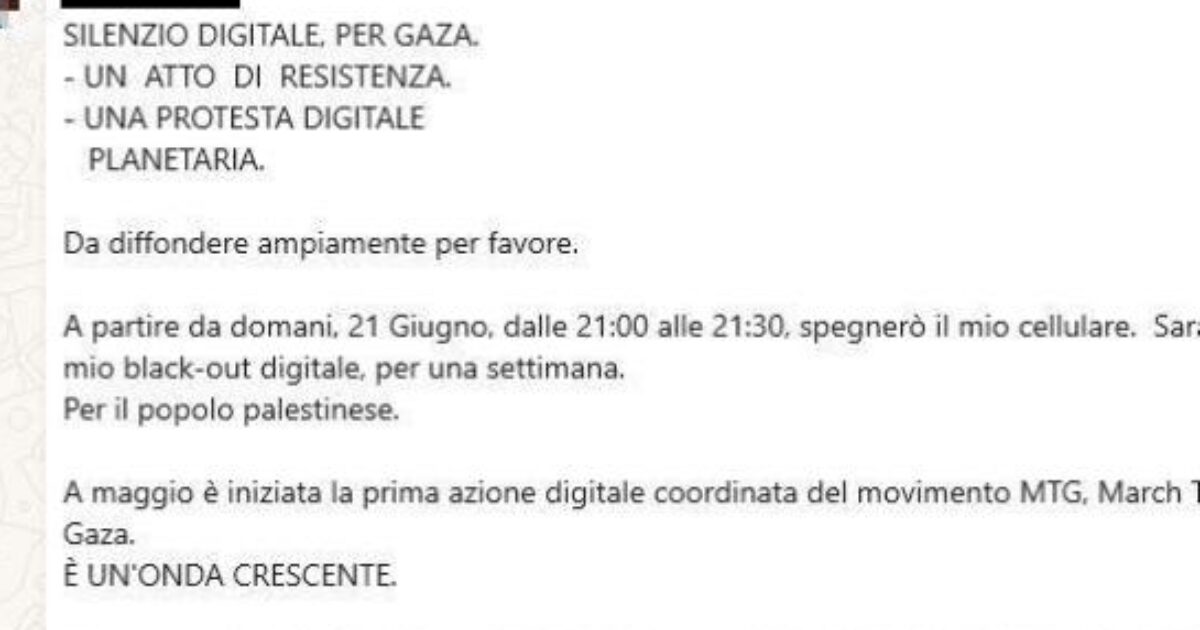 “Spegnete il telefono stasera alle 21 per 30 minuti, silenzio digitale per Gaza”: attenzione alla nuova bufala virale su Whatsapp