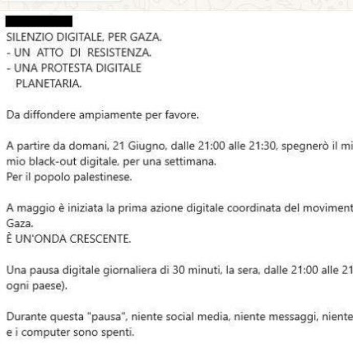 “Spegnete il telefono stasera alle 21 per 30 minuti, silenzio digitale per Gaza”: attenzione alla nuova bufala virale su Whatsapp