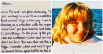 Trova un messaggio in una bottiglia affidata al mare 30 anni prima, e cerca sui social l’autrice della lettera: “Non potevo crederci”. La storia di Alaina e Pia