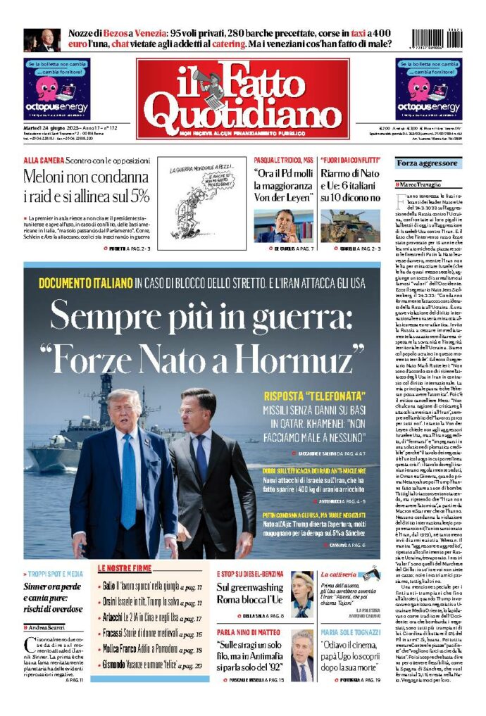 Copertina de Il Fatto Quotidiano di Mar 24 Giugno 2025