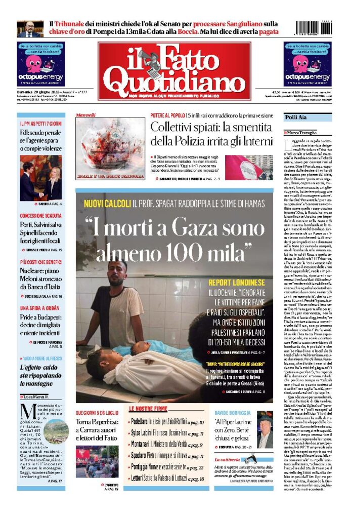 Copertina de Il Fatto Quotidiano di Dom 29 Giugno 2025