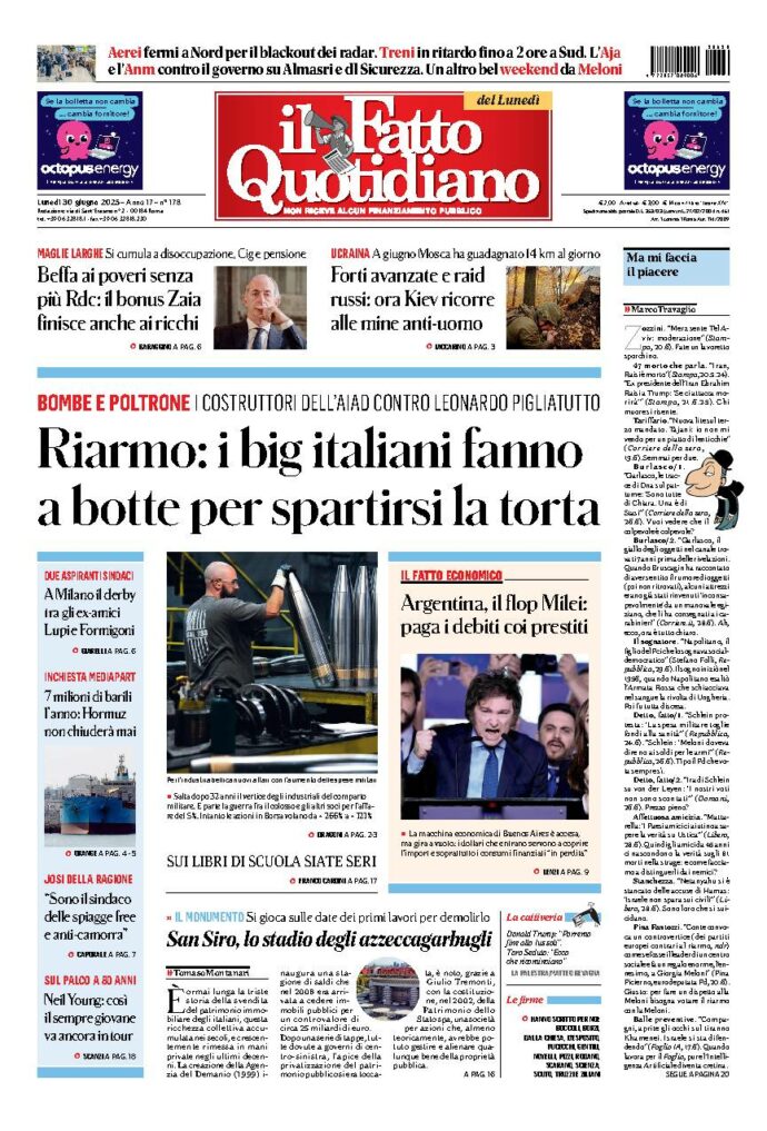 Copertina de Il Fatto Quotidiano di Lun 30 Giugno 2025