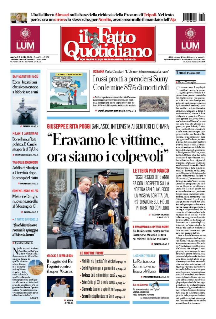 Copertina de Il Fatto Quotidiano di martedì 1 Luglio 2025