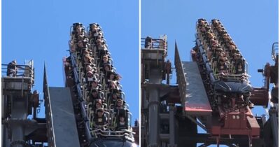 Copertina di Il vagone delle montagne russe più ripide del mondo si rompe durante l’inaugurazione: l’incubo dei passeggeri sospesi nel vuoto per 10 minuti