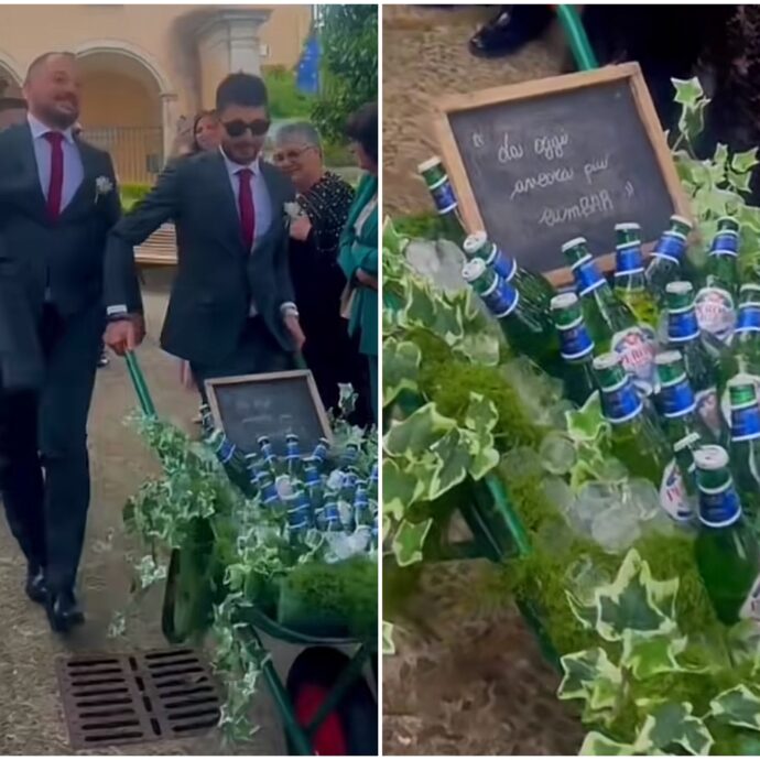 “Musica a palla e una carriola piena di birra”: l’entrata trionfale di due testimoni di nozze è virale su TikTok