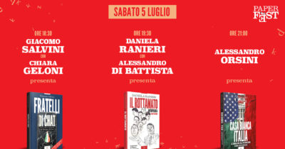 Copertina di Paper Fest, libri in piazza. In diretta da Carrara le presentazioni di Giacomo Salvini, Daniela Ranieri e Alessandro Orsini