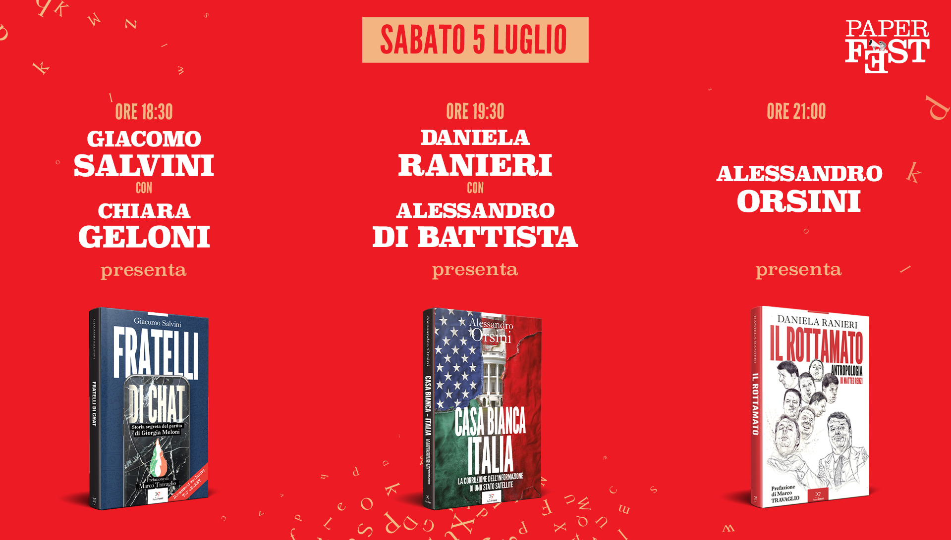 Paper Fest, libri in piazza. In diretta da Carrara le presentazioni di Giacomo Salvini, Daniela Ranieri e Alessandro Orsini