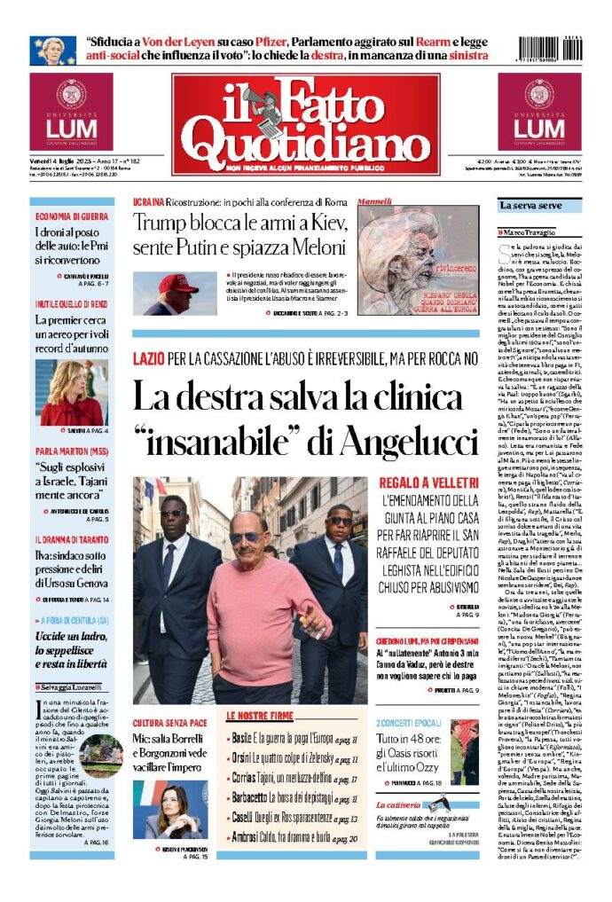 Copertina de Il Fatto Quotidiano di venerdì 4 Luglio 2025