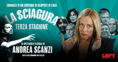 Copertina di Andrea Scanzi a teatro con la terza stagione de ‘La Sciagura. Cronaca di un governo di scappati di casa.’ Scopri le date del tour