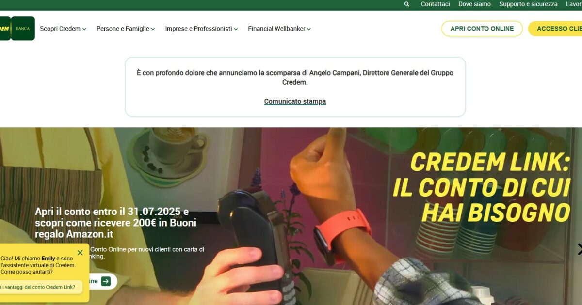 Morto per malore a 62 anni Angelo Campani, direttore generale del gruppo bancario Credem Morto per malore a 62 anni Angelo Campani, direttore generale del gruppo bancario Credem
