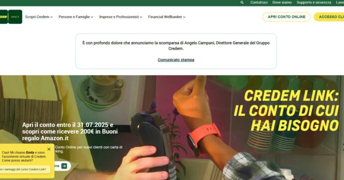 Morto per malore a 62 anni Angelo Campani, direttore generale del gruppo bancario Credem