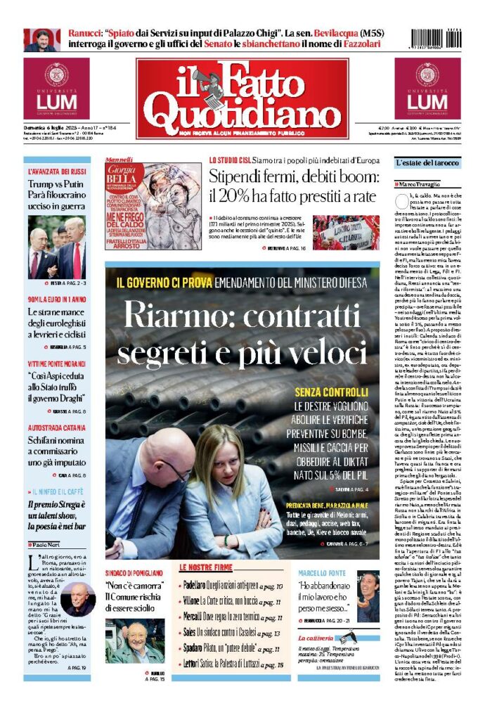 Copertina de Il Fatto Quotidiano di domenica 6 Luglio 2025