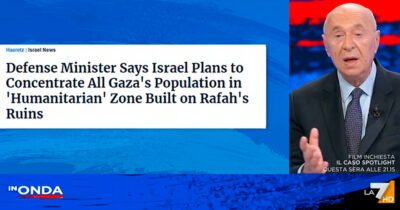 Copertina di Piano per spostare i palestinesi a Rafah, Mieli: “È un inizio, non vedo altre idee. Non potrebbero più uscire? Questione di ordine”. Su La7