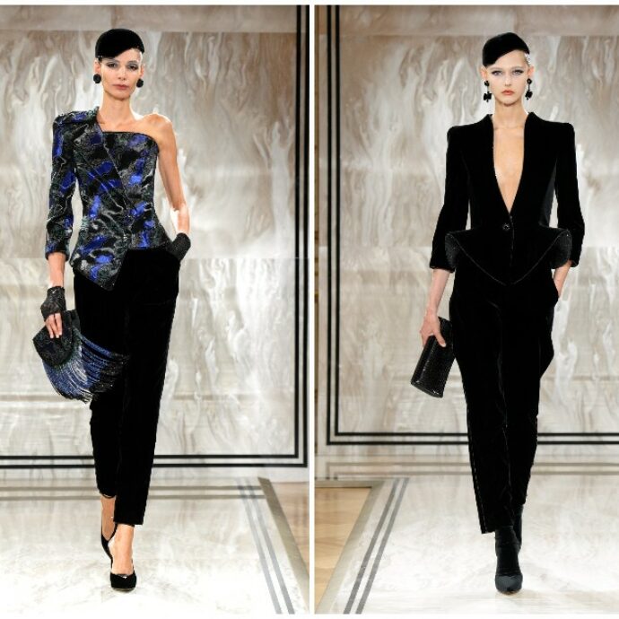 L’alta moda di Armani Privé sfila a Parigi senza Re Giorgio in passerella: il nero come sogno, come abisso, come perfezione