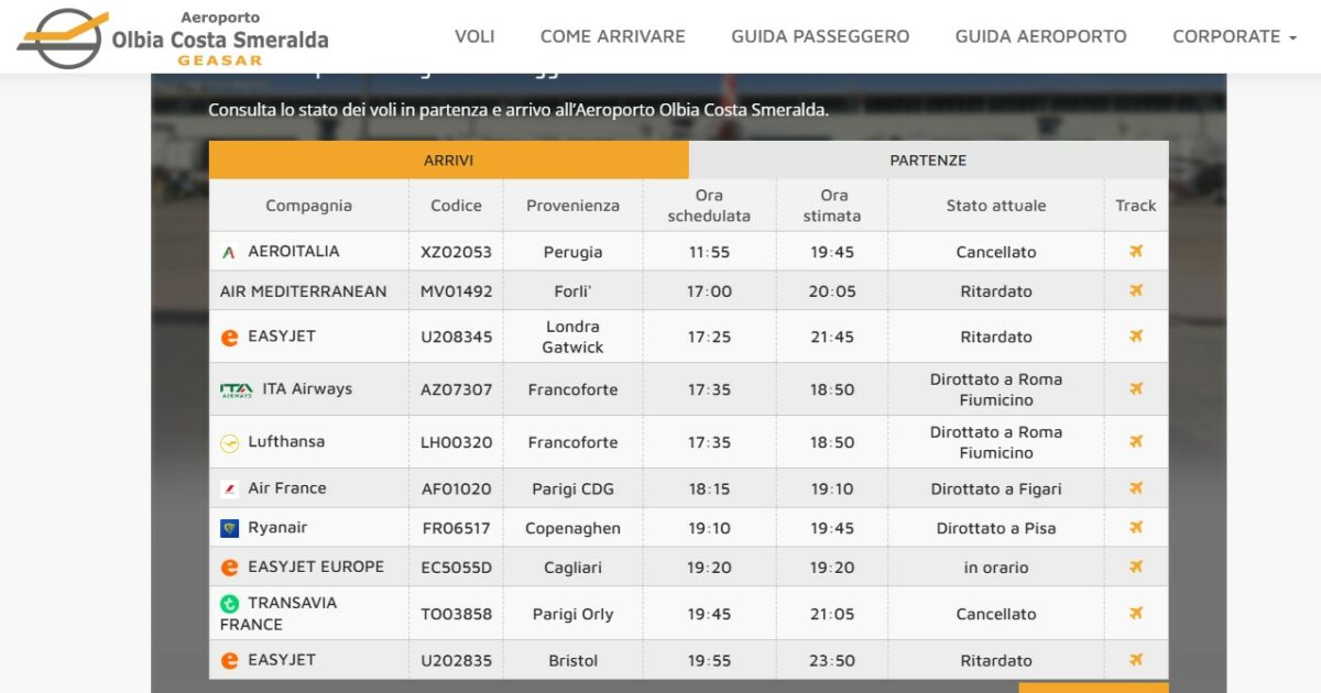 Incendio vicino all’aeroporto di Olbia: voli in arrivo dirottati su Cagliari, Alghero e Roma Incendio vicino all’aeroporto di Olbia: voli in arrivo dirottati su Cagliari, Alghero e Roma