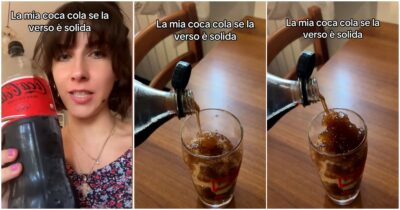 Copertina di “Qualcuno deve spiegarmi questa cosa”: lo “strano” fenomeno successo a una tiktoker che si versa un bicchiere di Coca Cola. Ma c’è una spiegazione scientifica