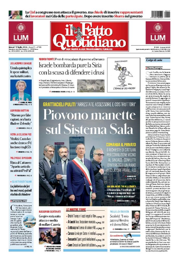 Copertina de Il Fatto Quotidiano di Gio 17 Luglio 2025