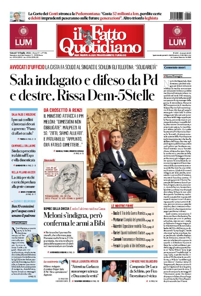Copertina de Il Fatto Quotidiano di Ven 18 Luglio 2025