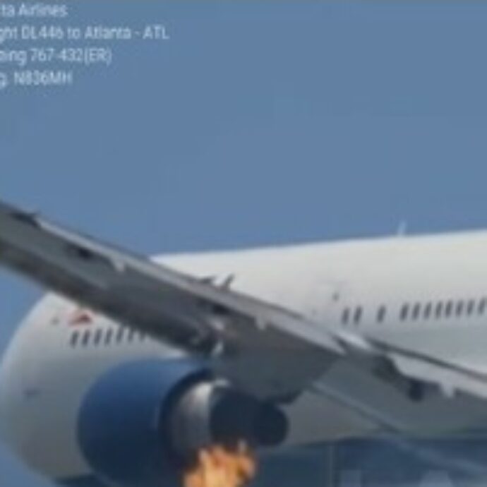 Va a fuoco il motore di un aereo appena decollato e tutto viene ripreso in diretta: le fiamme e il ritorno al punto di partenza