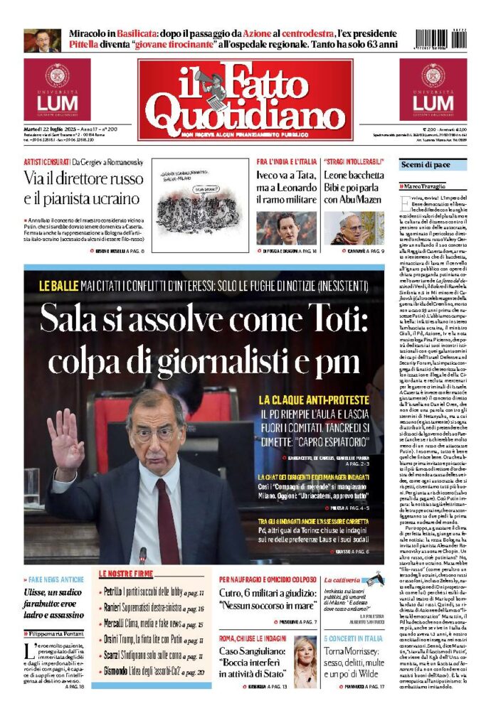 Copertina de Il Fatto Quotidiano di Mar 22 Luglio 2025