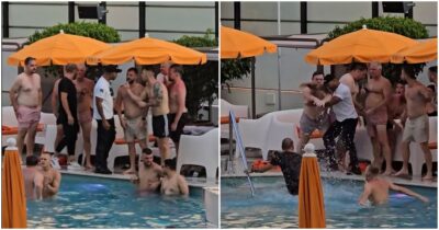 Copertina di Pugni, calci e uomini gettati in piscina: scoppia una maxi rissa a bordo piscina durante l’addio al celibato, il video è virale su TikTok