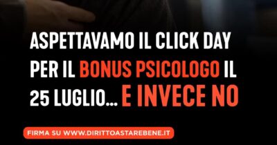 Copertina di Bonus psicologo 2025, manca il decreto attuativo e slitta il click day. L’appello: “Ora una legge popolare per garantirlo a tutti”