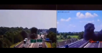 Copertina di Ultraleggero precipita e si schianta tra le auto a Brescia: il video. Morti un uomo e una donna