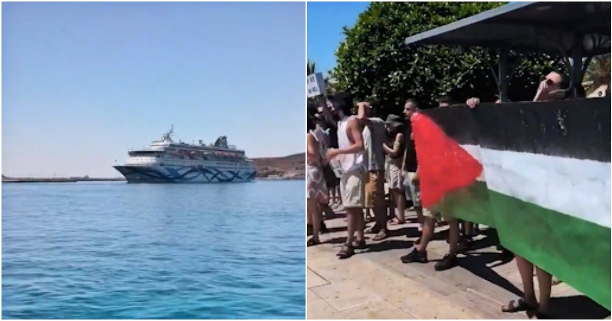 Grecia, attivisti pro Palestina contro la crociera israeliana Mano Maritime: la nave cambia rotta e va a Cipro Grecia, attivisti pro Palestina contro la crociera israeliana Mano Maritime: la nave cambia rotta e va a Cipro