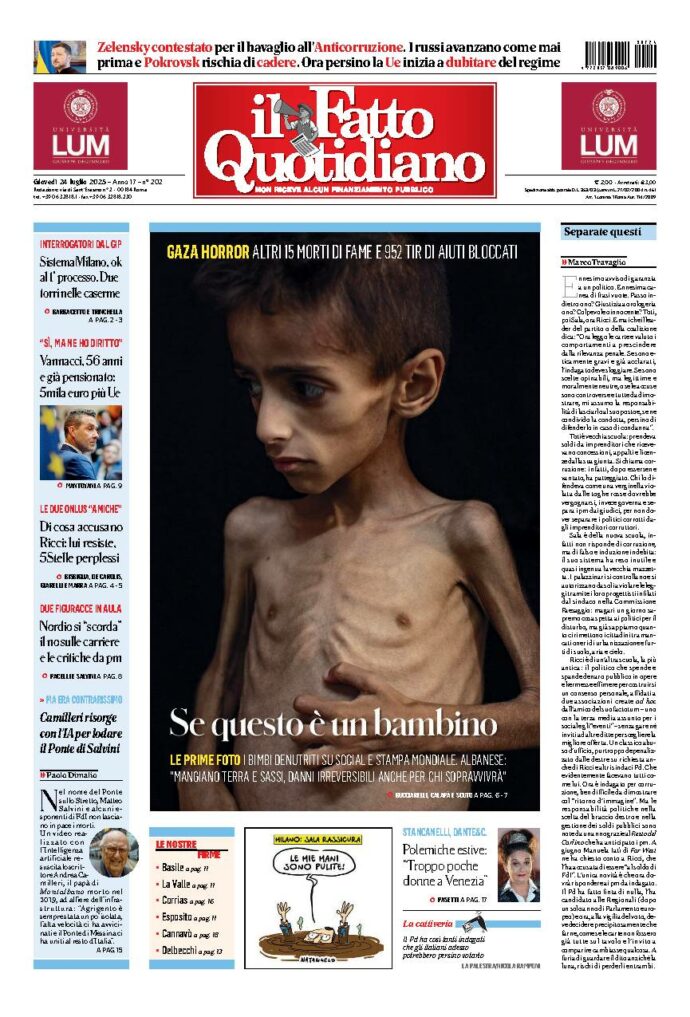 Copertina de Il Fatto Quotidiano di Gio 24 Luglio 2025