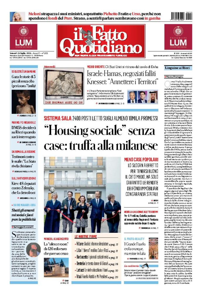 Copertina de Il Fatto Quotidiano di Ven 25 Luglio 2025