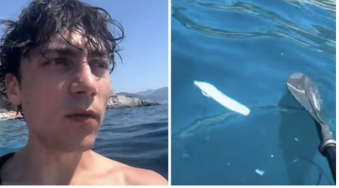 Matteo Paolillo vede un assorbente galleggiare nel mare di Positano e sbotta: “Mi devo mettere io con il retino?”