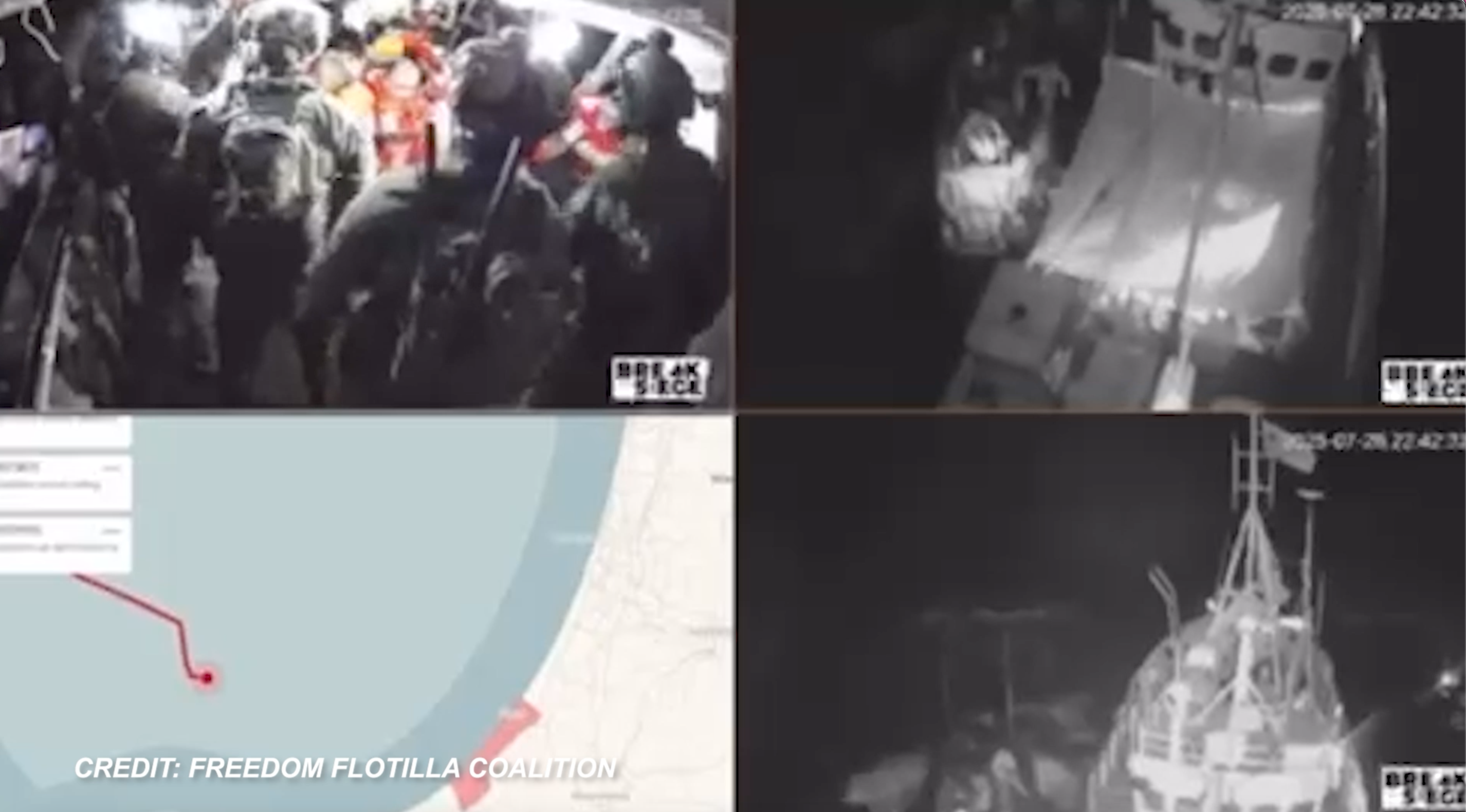 Freedom Flottilla bloccata da Israele, il momento in cui i soldati dell’Idf salgono a bordo della nave Handala Freedom Flottilla bloccata da Israele, il momento in cui i soldati dell’Idf salgono a bordo della nave Handala