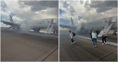 Copertina di Un forte boato durante il decollo, poi fumo e fiamme dal carrello: “Siamo stati fortunati a non essere ancora in volo”. Boeing 737 di American Airlines prende fuoco in pista