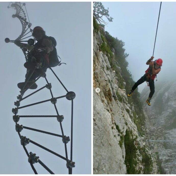 Mauro Corona sospeso nel vuoto tra le nuvole: le incredibili immagini della scalata della Ferrata delle Aquile a 74 anni