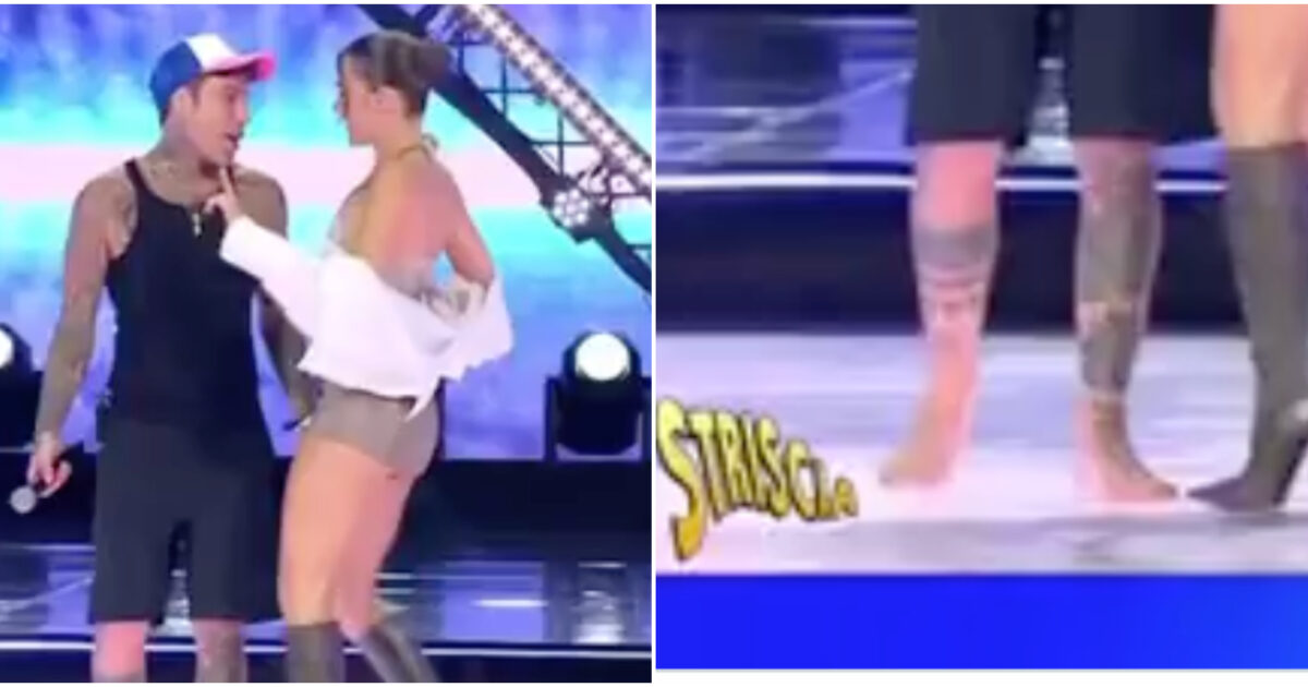 “Ho i piedi sudati e mi scivolavano i sandali”: Fedez scalzo a Battiti Live. Ilary Blasi replica: “Sono belli”